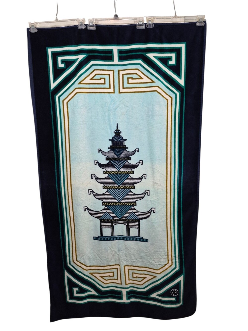 Jonathan Adler Luxembourg Beach Towel Pagoda Brown & Teal Oversized